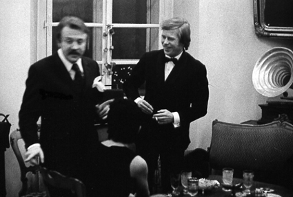 1976 – Dramatist and dissident Václav Havel celebrating the First Night of the play Poor Murderer on Broadway with his friend.